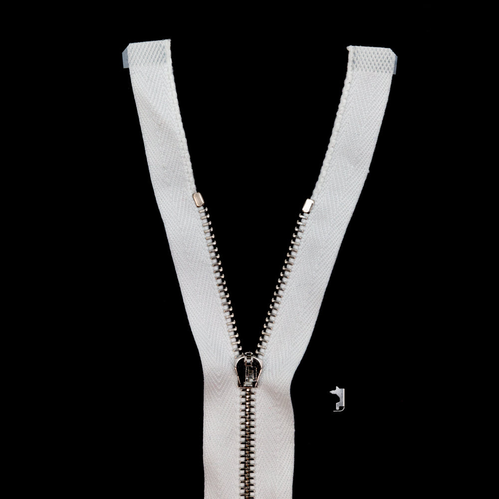 Mood Exclusive Italian White and Silver T3 Open End Metal Zipper - 27.5"