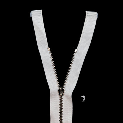 Mood Exclusive Italian White and Silver T3 Open End Metal Zipper - 27.5"