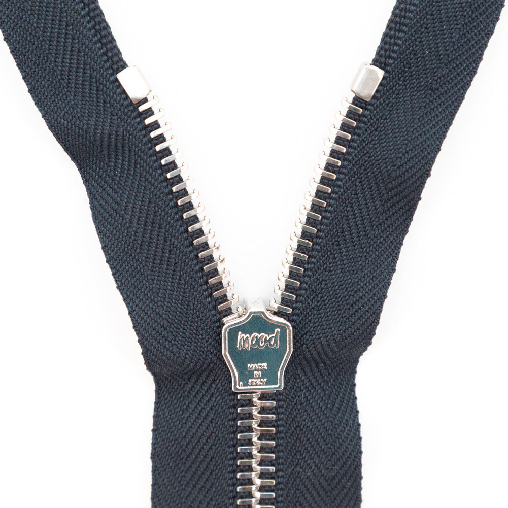 Mood Exclusive Italian Navy and Silver T5 Closed End Metal Zipper - 9" Detail