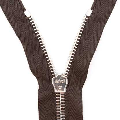 Mood Exclusive Italian Brown and Silver T5 Closed End Metal Zipper - 9" Detail