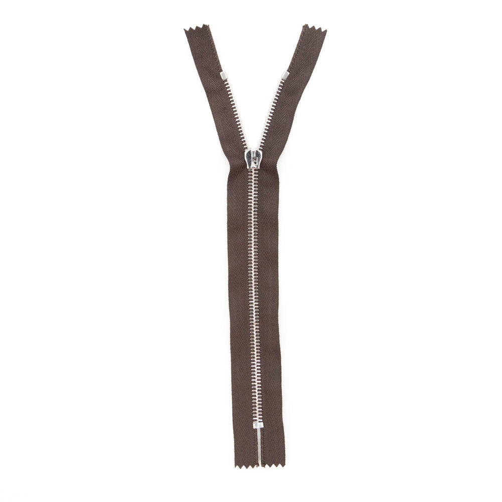 Mood Exclusive Italian Brown and Silver T5 Closed End Metal Zipper - 9" Full