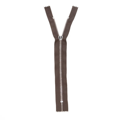 Mood Exclusive Italian Brown and Silver T5 Closed End Metal Zipper - 9" Full