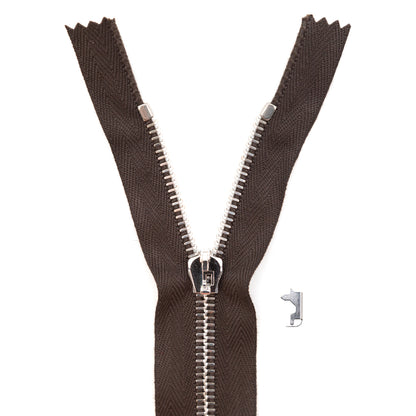 Mood Exclusive Italian Brown and Silver T5 Closed End Metal Zipper - 9"
