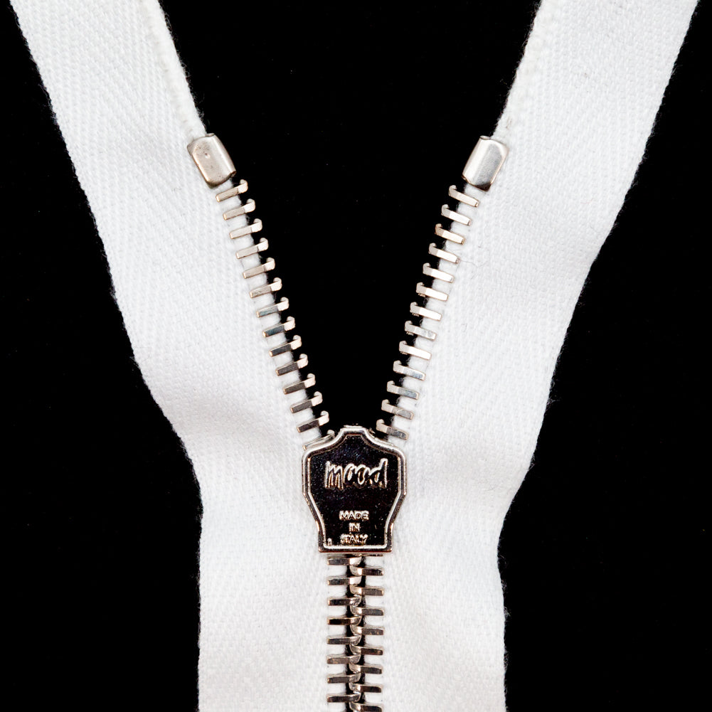 Mood Exclusive Italian Off-White and Silver T5 Closed End Metal Zipper - 9" Detail
