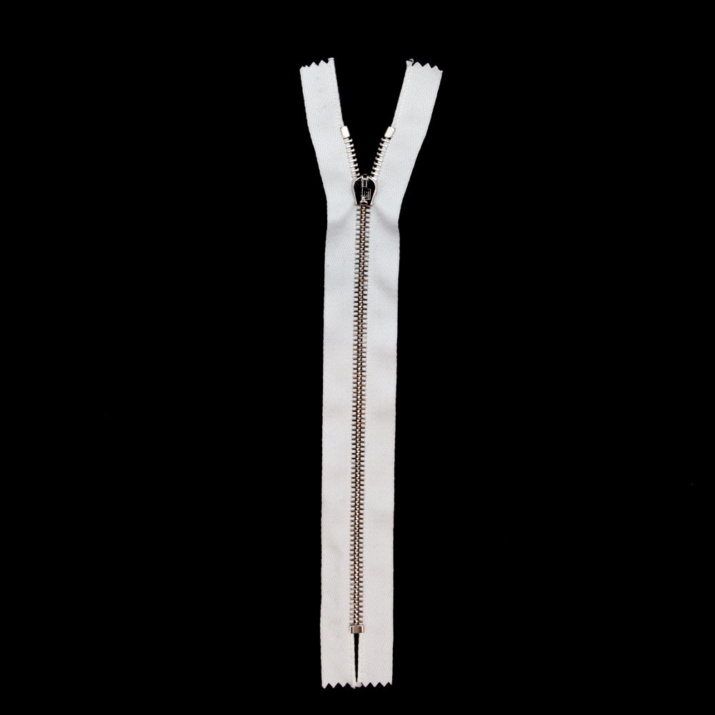Mood Exclusive Italian Off-White and Silver T5 Closed End Metal Zipper - 9" Full