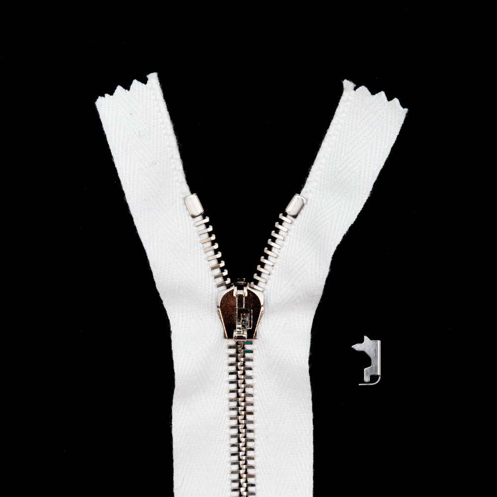 Mood Exclusive Italian Off-White and Silver T5 Closed End Metal Zipper - 9"