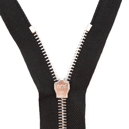 Mood Exclusive Italian Black and Silver T5 Open End Metal Zipper - 27.5" Detail