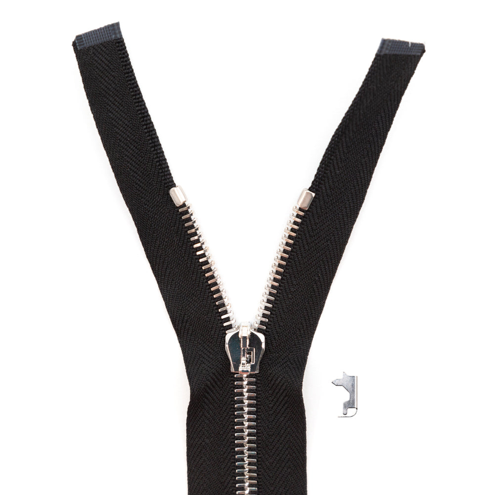 Mood Exclusive Italian Black and Silver T5 Open End Metal Zipper - 27.5"