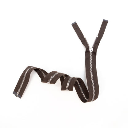 Mood Exclusive Italian Brown and Silver T5 Open End Metal Zipper - 27.5" Full