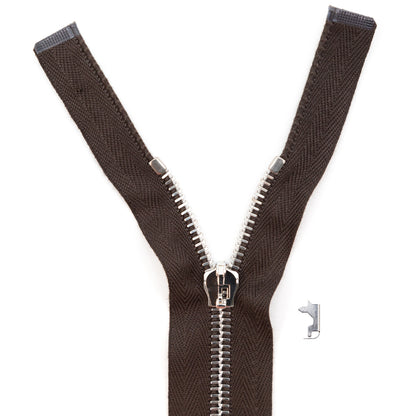 Mood Exclusive Italian Brown and Silver T5 Open End Metal Zipper - 27.5"