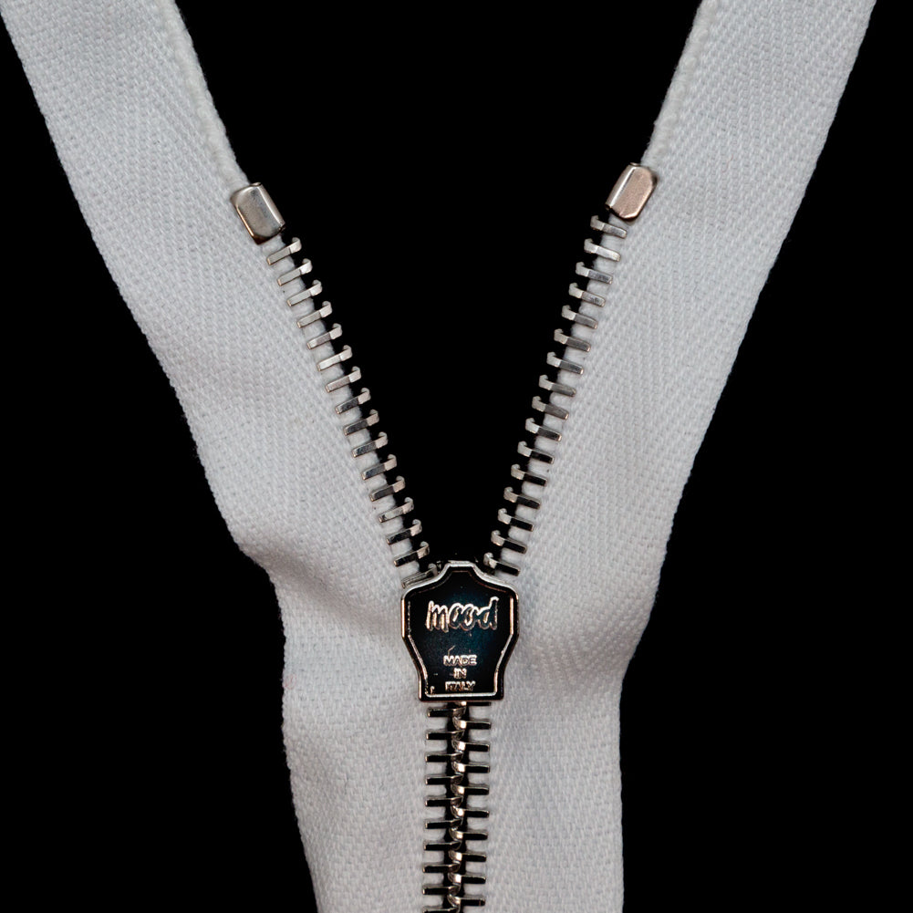 Mood Exclusive Italian Off-White and Silver T5 Open End Metal Zipper - 27.5" Detail