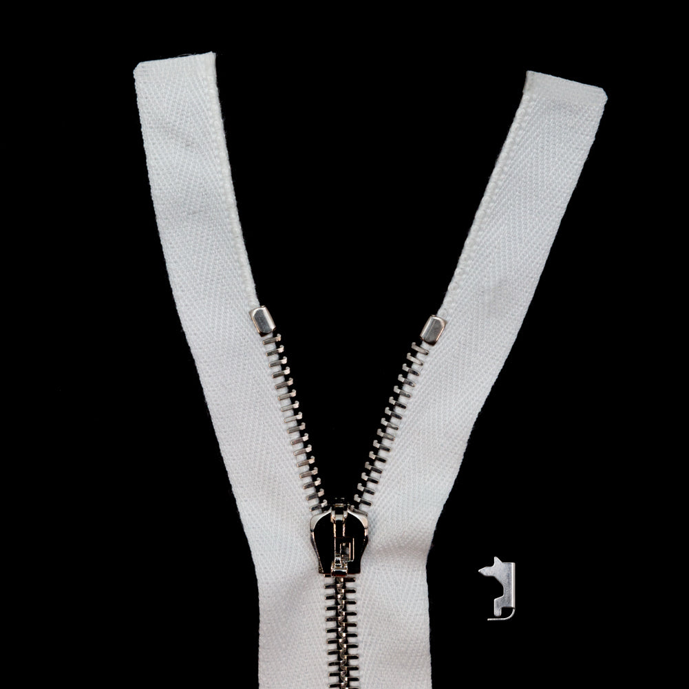 Mood Exclusive Italian Off-White and Silver T5 Open End Metal Zipper - 27.5"