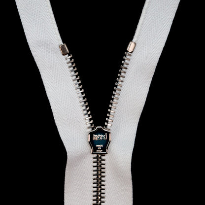 Mood Exclusive Italian White and Silver T5 Open End Metal Zipper - 27.5" Detail