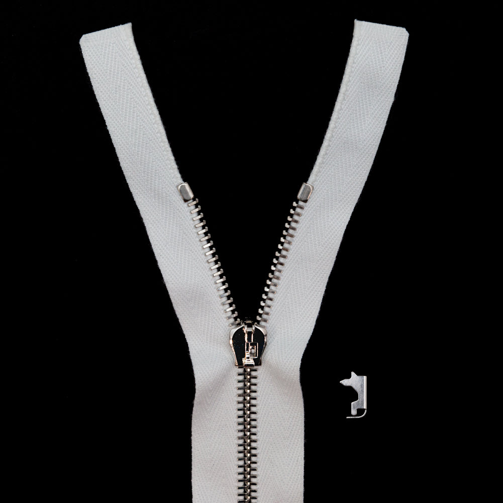 Mood Exclusive Italian White and Silver T5 Open End Metal Zipper - 27.5"