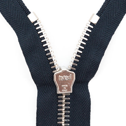 Mood Exclusive Italian Navy and Silver T8 Closed End Metal Zipper - 9" Detail