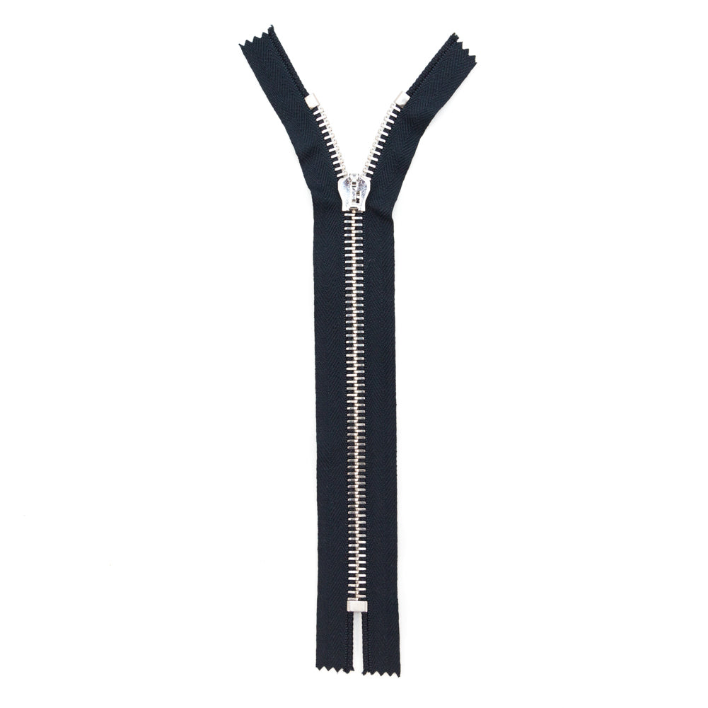 Mood Exclusive Italian Navy and Silver T8 Closed End Metal Zipper - 9" Full
