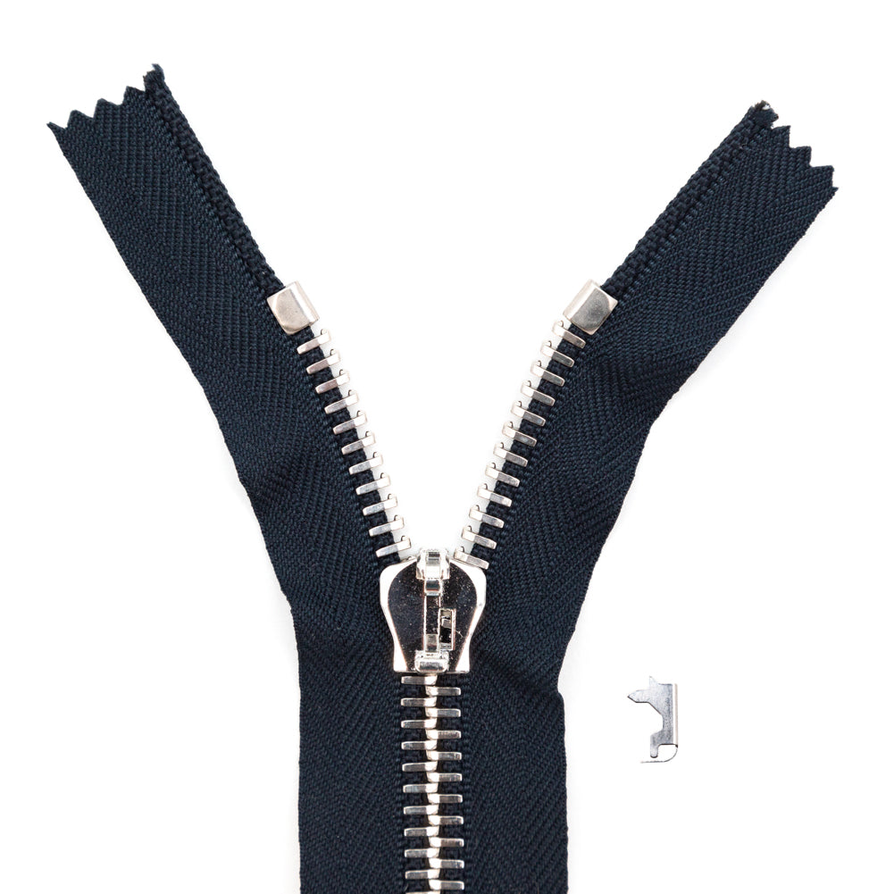 Mood Exclusive Italian Navy and Silver T8 Closed End Metal Zipper - 9"
