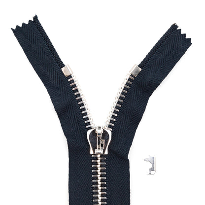 Mood Exclusive Italian Navy and Silver T8 Closed End Metal Zipper - 9"