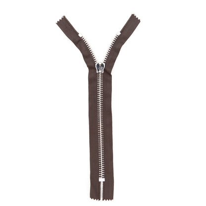 Mood Exclusive Italian Brown and Silver T8 Closed End Metal Zipper - 9" Full