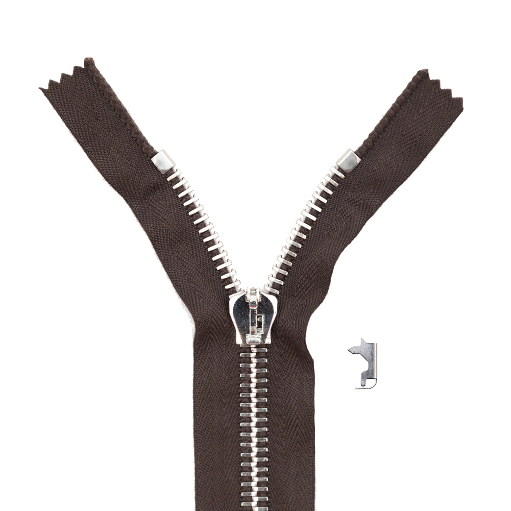 Mood Exclusive Italian Brown and Silver T8 Closed End Metal Zipper - 9"