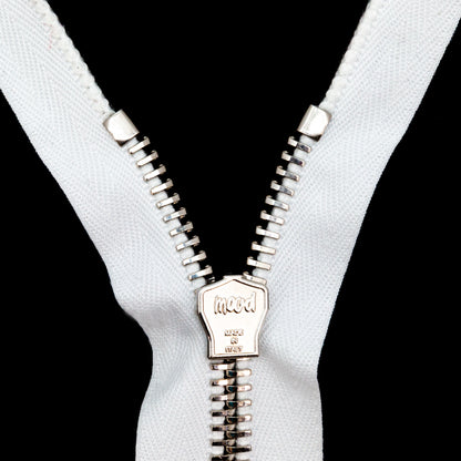 Mood Exclusive Italian Off-White and Silver T8 Closed End Metal Zipper - 9" Detail
