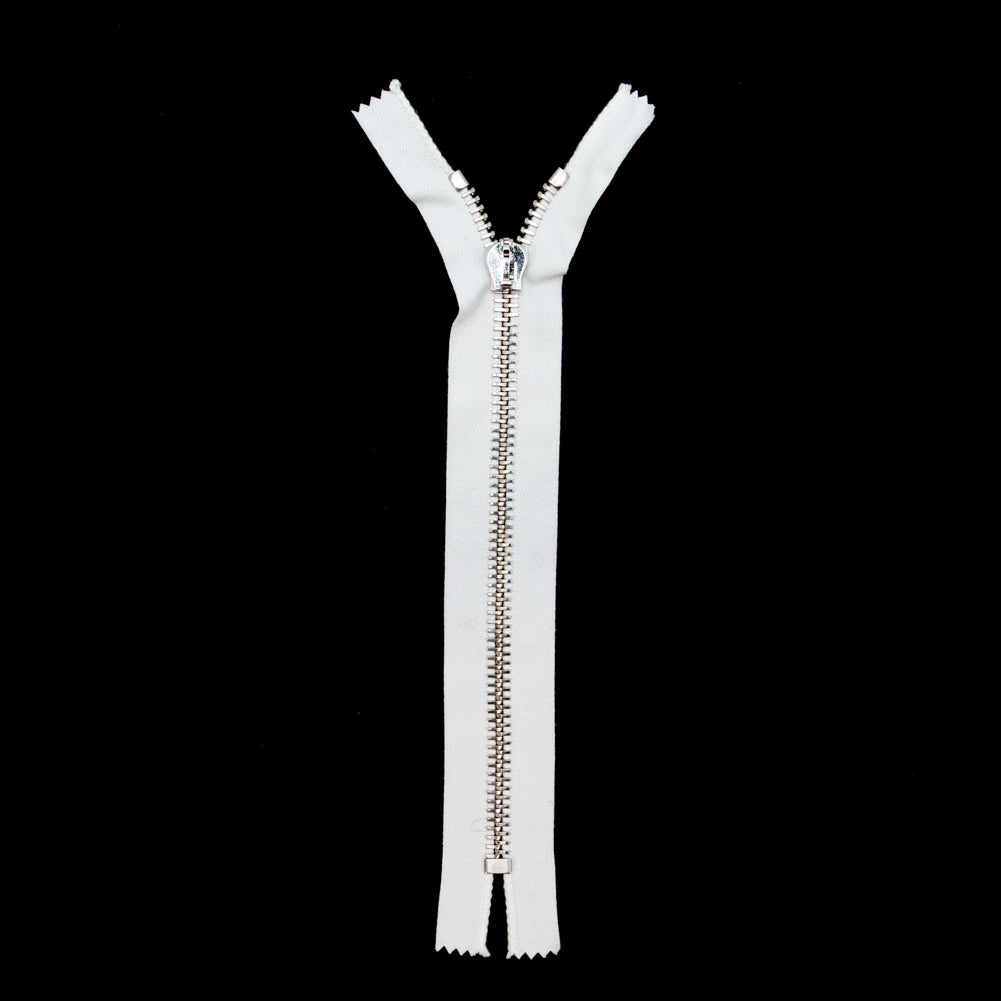 Mood Exclusive Italian Off-White and Silver T8 Closed End Metal Zipper - 9" Full