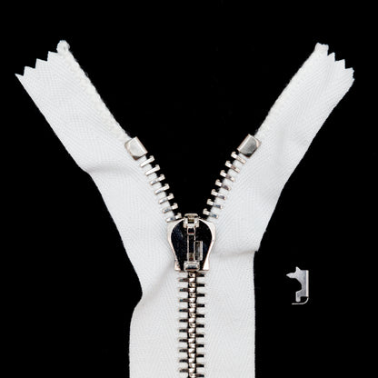 Mood Exclusive Italian Off-White and Silver T8 Closed End Metal Zipper - 9"