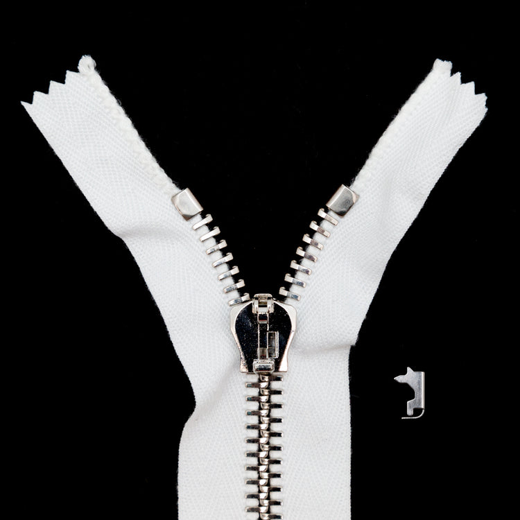 template--26688905969737__main-Mood Exclusive Italian Off-White and Silver T8 Closed End Metal Zipper - 9"