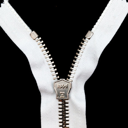 Mood Exclusive Italian White and Silver T8 Closed End Metal Zipper - 9" Detail
