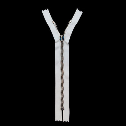 Mood Exclusive Italian White and Silver T8 Closed End Metal Zipper - 9" Full