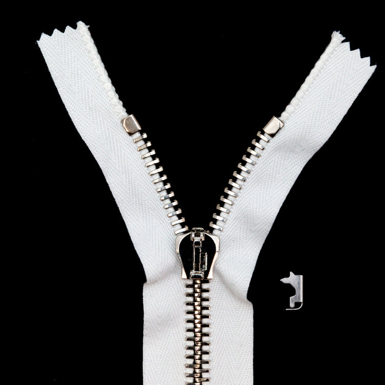 template--26688905969737__main-Mood Exclusive Italian White and Silver T8 Closed End Metal Zipper - 9"