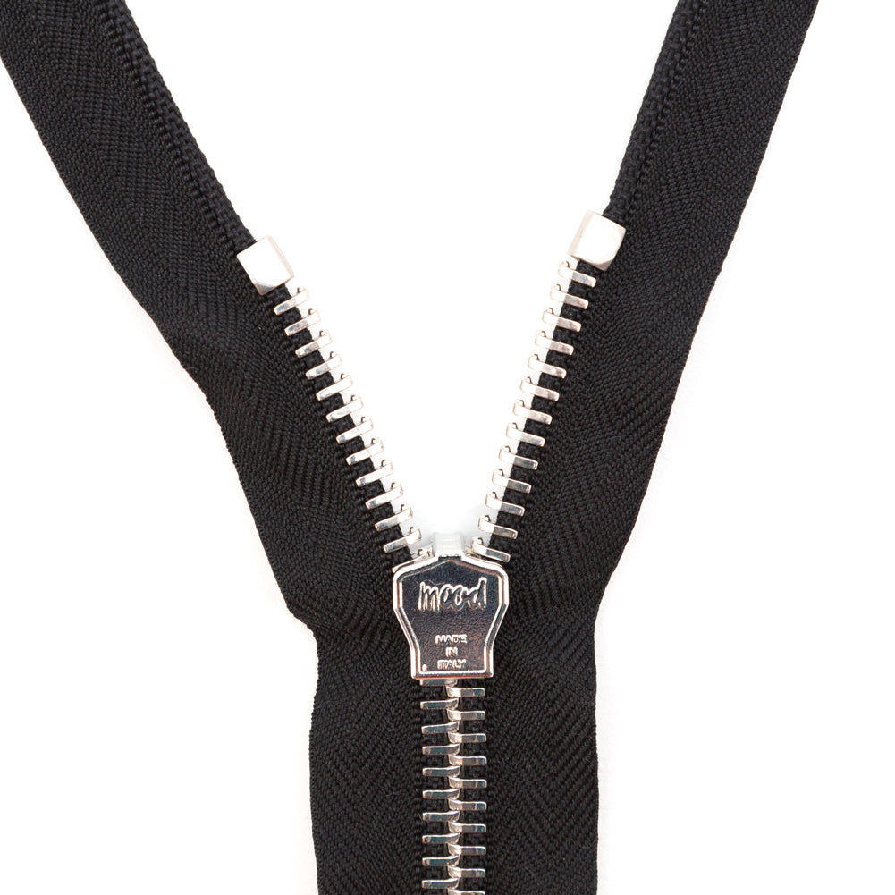 Mood Exclusive Italian Black and Silver T8 Open End Metal Zipper - 27.5" Detail