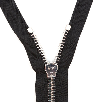 Mood Exclusive Italian Black and Silver T8 Open End Metal Zipper - 27.5" Detail