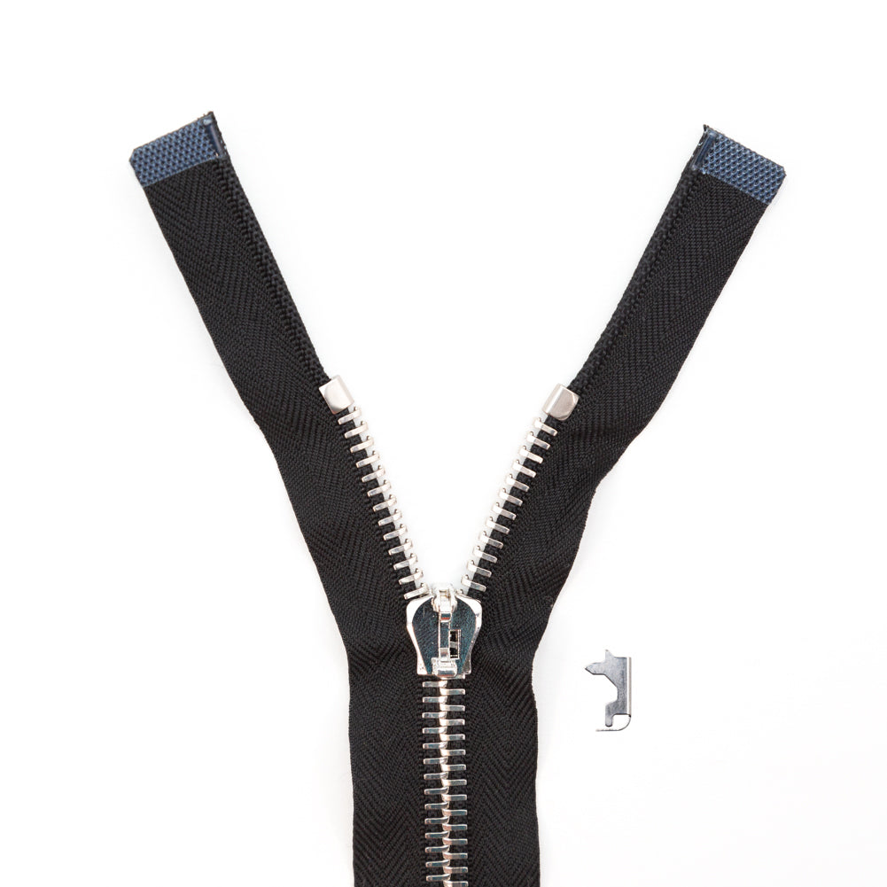 Mood Exclusive Italian Black and Silver T8 Open End Metal Zipper - 27.5"