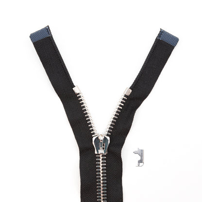 Mood Exclusive Italian Black and Silver T8 Open End Metal Zipper - 27.5"