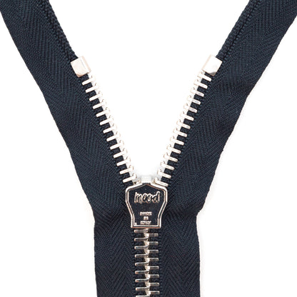 Mood Exclusive Italian Navy and Silver T8 Open End Metal Zipper - 27.5" Detail