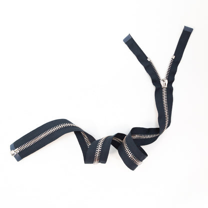 Mood Exclusive Italian Navy and Silver T8 Open End Metal Zipper - 27.5" Full