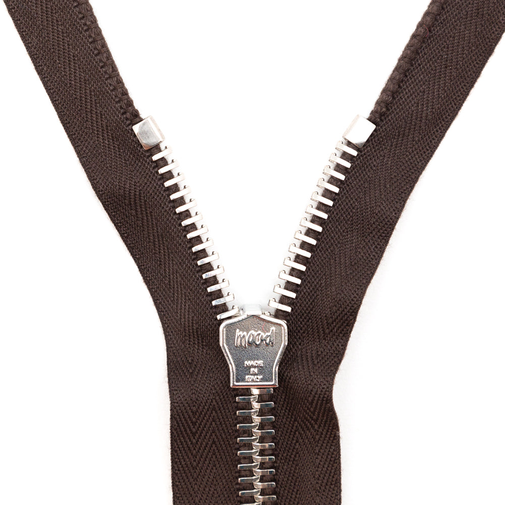 Mood Exclusive Italian Brown and Silver T8 Open End Metal Zipper - 27.5" Detail