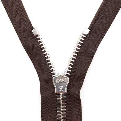 Mood Exclusive Italian Brown and Silver T8 Open End Metal Zipper - 27.5" Detail