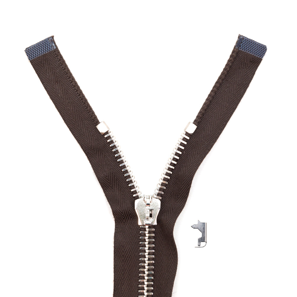 Mood Exclusive Italian Brown and Silver T8 Open End Metal Zipper - 27.5"