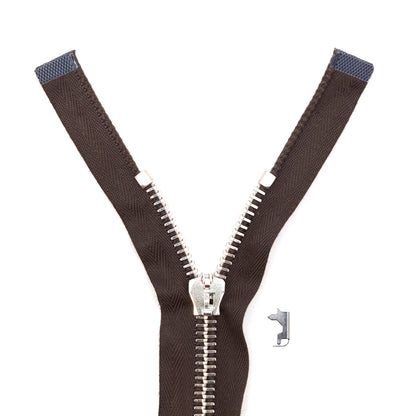 Mood Exclusive Italian Brown and Silver T8 Open End Metal Zipper - 27.5"