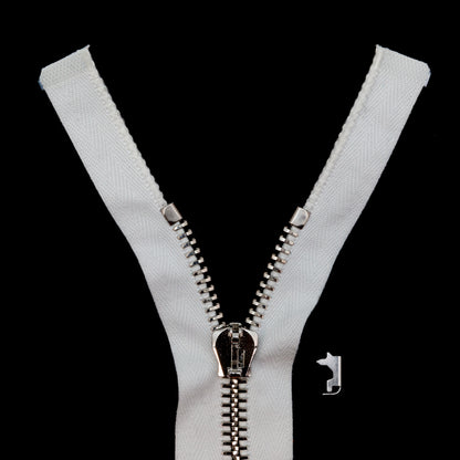 Mood Exclusive Italian Off-White and Silver T8 Open End Metal Zipper - 27.5"