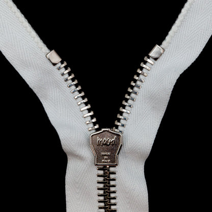 Mood Exclusive Italian White and Silver T8 Open End Metal Zipper - 27.5" Detail