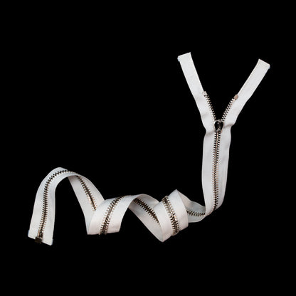 Mood Exclusive Italian White and Silver T8 Open End Metal Zipper - 27.5" Full