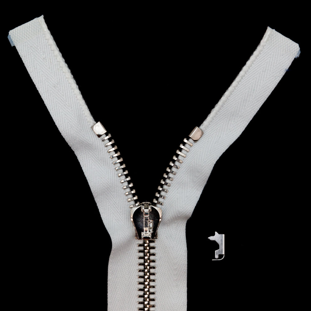 Mood Exclusive Italian White and Silver T8 Open End Metal Zipper - 27.5"