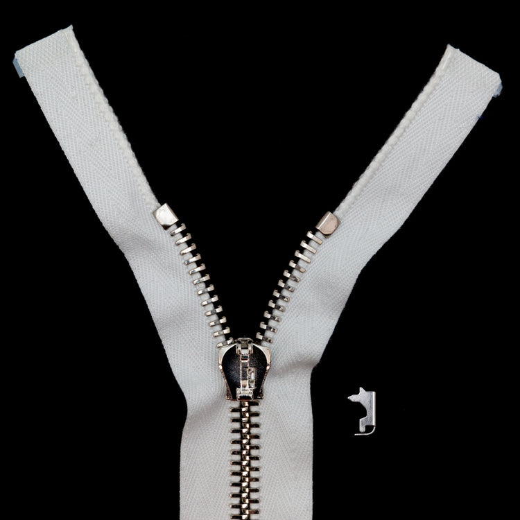 template--26688905969737__main-Mood Exclusive Italian White and Silver T8 Open End Metal Zipper - 27.5"