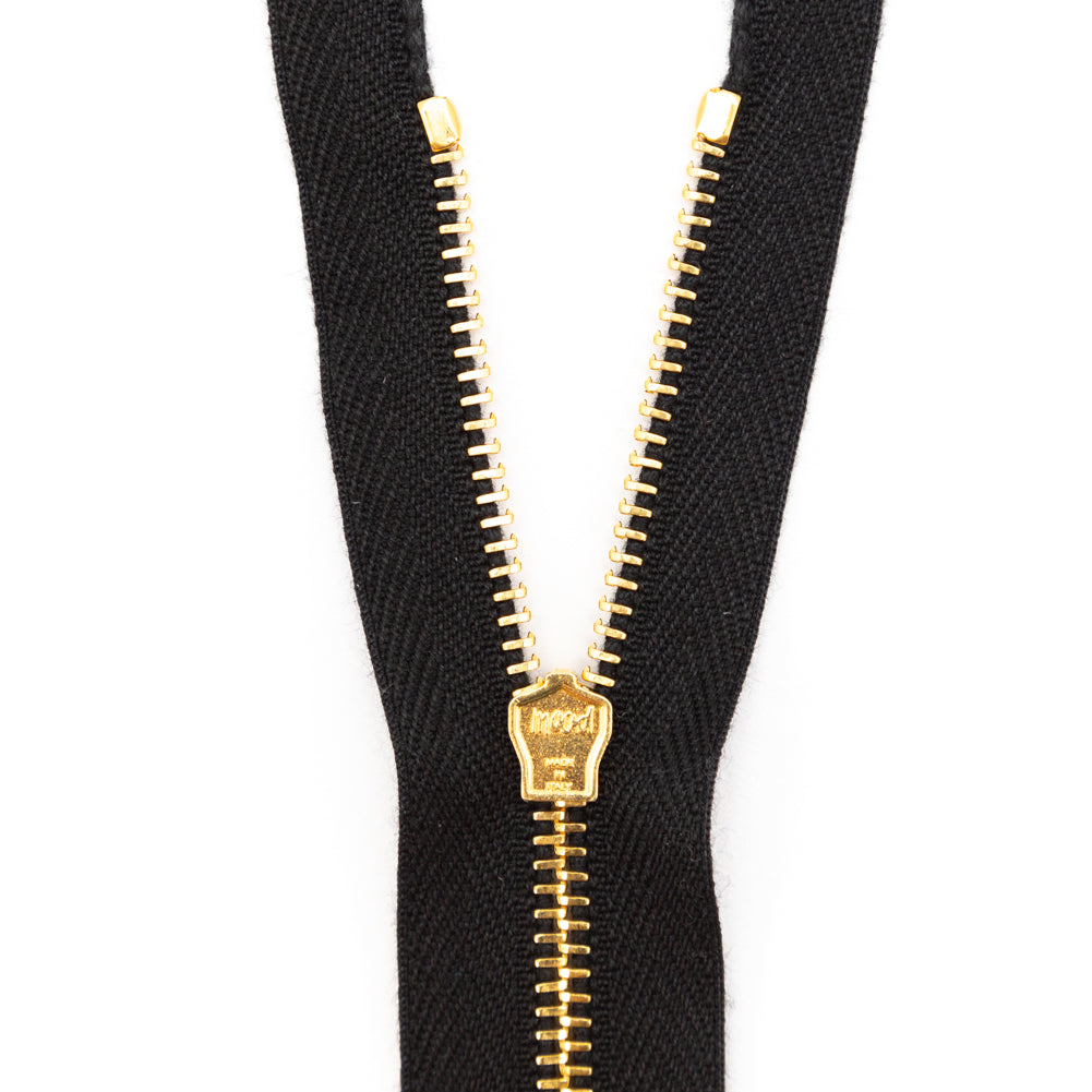 Mood Exclusive Italian Black and Gold T3 Closed End Metal Zipper - 9" Detail