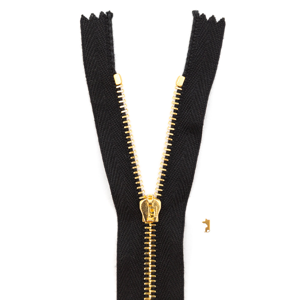 Mood Exclusive Italian Black and Gold T3 Closed End Metal Zipper - 9"