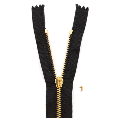 Mood Exclusive Italian Black and Gold T3 Closed End Metal Zipper - 9"