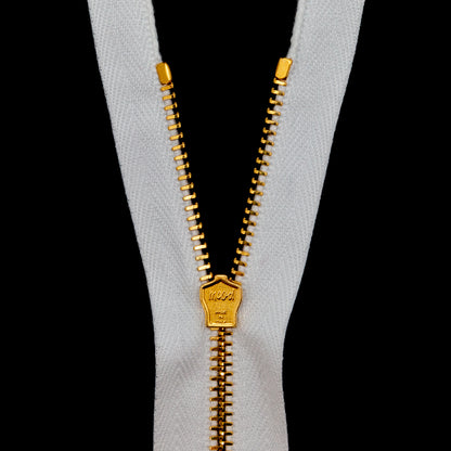 Mood Exclusive Italian Off-White and Gold T3 Closed End Metal Zipper - 9" Detail